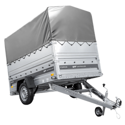 Jednonápravový přívěs na pružinách 230x125 UNITRAILER FORCE 230/R KIPP s bočnicemi BIS, rámem H-800 a šedým krytem