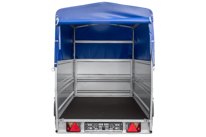 Lehký přívěs na pružinách 264x125 UNITRAILER FORCE 264/R KIPP s bočnicemi BIS, rámem H-800 a modrým krytem