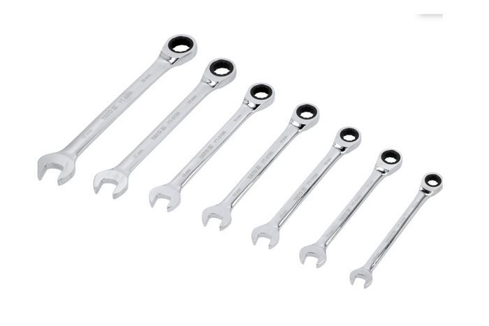 Ráčnové očkoploché klíče YATO YT-0208 10-19 mm 7 ks.