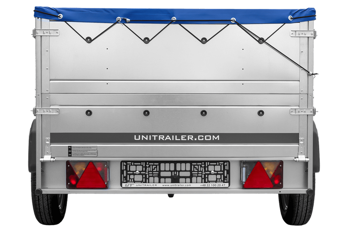 Přívěs za auto 200x125 UNITRAILER GARDEN 201 KIPP s bočnicemi BIS a modrou plachtou