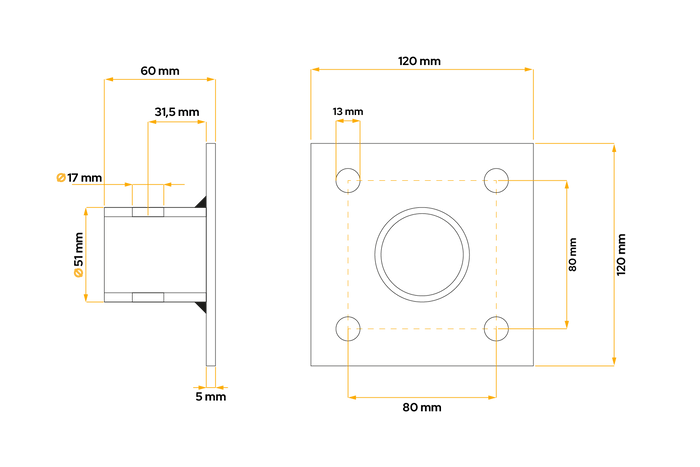 Adaptér podpěry kliky UNITRAILER TJ5002A, držák pro zvedáky TJ5001 a TJ5002