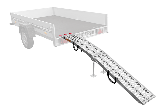 Skládací hliníková rampa UNITRAILER ALR003 pro přívěs 221 cm 340 kg s pásem a podpěrou