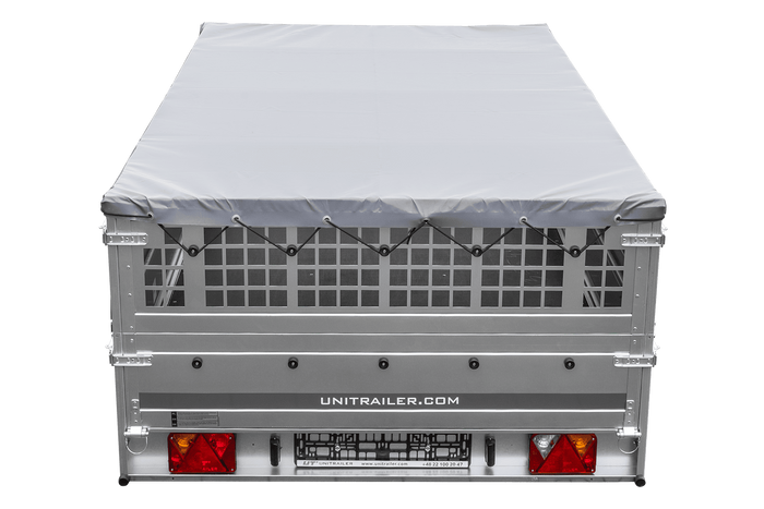 Lehký přívěs na pružinách 264x150 UNITRAILER GARDEN 265/R KIPP s pletivovými bočnicemi, rámem H-0 a šedým krytem