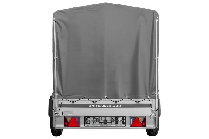Přívěs za auto s hliníkovými bočnicemi 230x125 Unitrailer Garden 230 KIPP ALU s rámem H1100 a šedým krytem