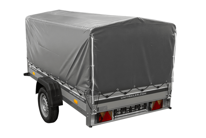 Jednonápravový přívěs s hliníkovými bočnicemi 230x125 Unitrailer Garden 230 KIPP ALU s rámem H-800 a šedým krytem