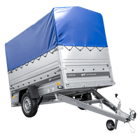 Jednonápravový přívěs na pružinách 230x125 UNITRAILER FORCE 230/R KIPP s bočnicemi BIS, rámem H-800 a modrým krytem