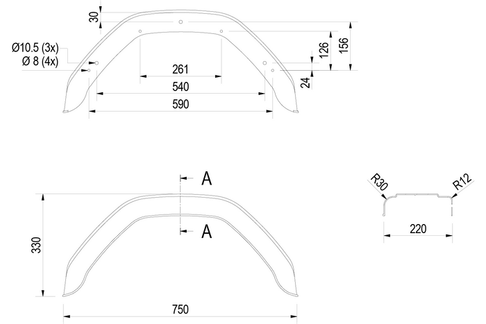 Sada dvou blatníků na přívěs 14-15" DE HAAN HMK 2275, podběhy 750/220mm