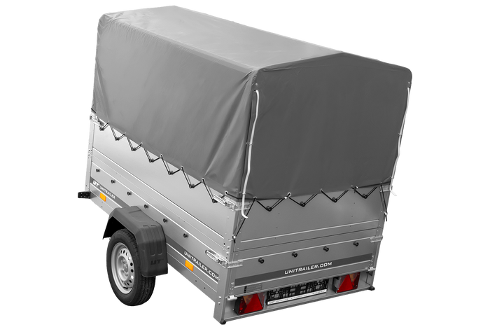 Přívěs za auto 200x125 UNITRAILER GARDEN 201 KIPP s bočnicemi BIS, rámem H-800 a šedým krytem
