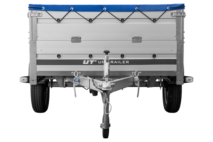 Jednonápravový přívěs s hliníkovými bočnicemi 230x125 Unitrailer Garden 230 KIPP ALU s bočnicemi BIS, rámem H-0 a modrým krytem