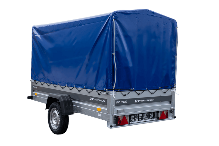 Přívěs pro auto 264x125 UNITRAILER FORCE 264 KIPP s rámem H-1100 a modrým krytem