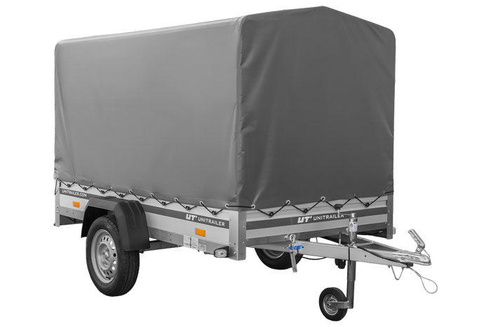 Přívěs za auto s hliníkovými bočnicemi 230x125 Unitrailer Garden 230 KIPP ALU s rámem H1100 a šedým krytem