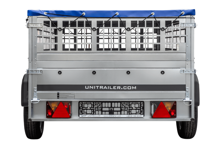 Přívěs za auto 230x125 UNITRAILER GARDEN 230 KIPP s bočnicemi ze síťoviny a modrou plachtou