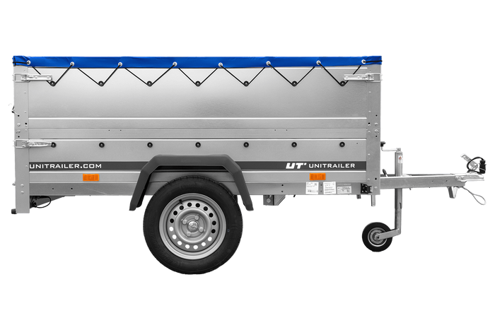 Přívěs za auto 200x125 UNITRAILER GARDEN 201 KIPP s bočnicemi BIS a modrou plachtou
