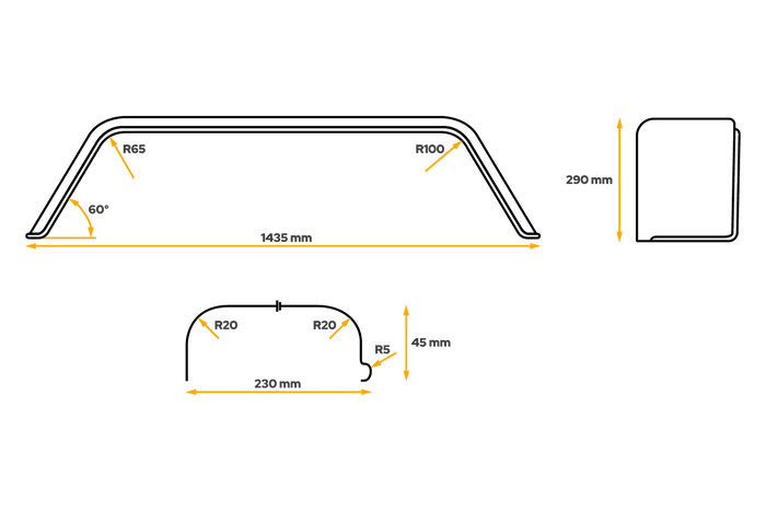 Tandemový blatník pro přívěs 13" podběh kola CHORUS 1435/230 mm