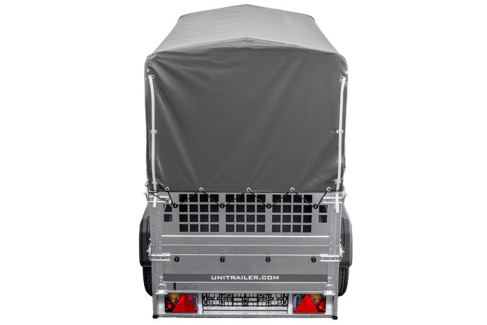 Přívěs za auto 200x106 UNITRAILER GARDEN 200 KIPP s pletivovými bočnicemi, rámem H-800 a šedým krytem