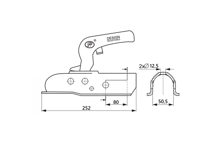 Kulové tažné zařízení STEELPRESS ZSK-1700C pro přívěs o hmotnosti 1700 kg s trubkovou ojí o průměru 50 mm