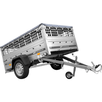 Přívěs za auto na pružinách 200x125 UNITRAILER GARDEN 201/R KIPP s pletivovými bočnicemi, rámem H-0 a šedým krytem