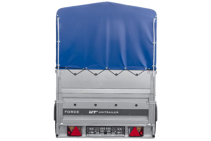 Lehký přívěs na pružinách 264x125 UNITRAILER FORCE 264/R KIPP s bočnicemi BIS, rámem H-800 a modrým krytem