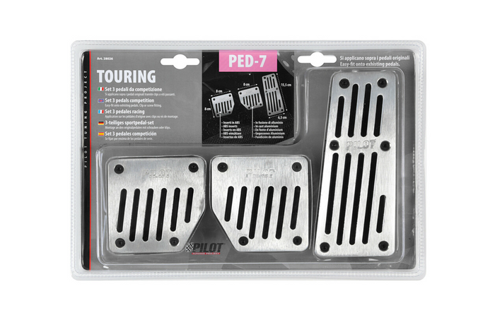 Hliníkové kryty pedálů LAMPA TOURING BLACK PILOT s protiskluzovou gumou