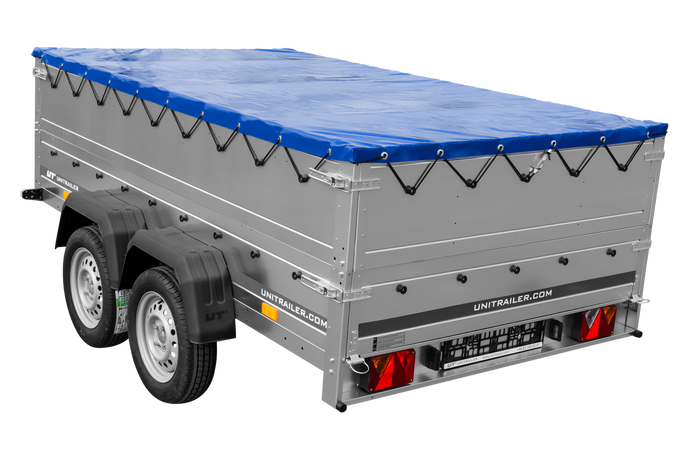 Dvounápravový přívěs 264x150 UNITRAILER GARDEN 265/2 KIPP s bočnicemi BIS, rámem H-0 a modrým krytem