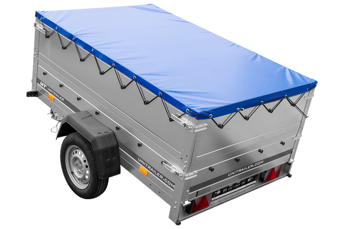 Přívěs za auto 200x125 UNITRAILER GARDEN 201 KIPP s bočnicemi BIS a modrou plachtou