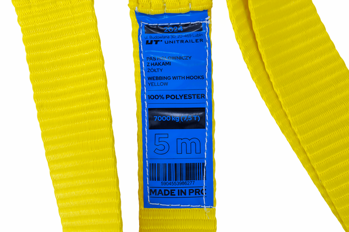 Tažné lano s háky Tažný popruh UNITRAILER 5m/50mm/7,5t žlutý