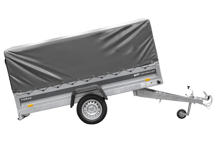 Přívěs pro auto 264x125 UNITRAILER FORCE 264 KIPP s rámem H-800 a šedou plachtou