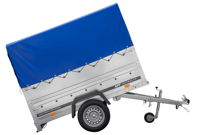 Přívěs za auto 200x106 UNITRAILER GARDEN 200 KIPP s bočnicemi BIS, rámem H-800 a modrým krytem