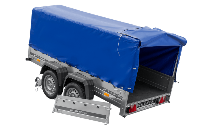 Dvounápravový přívěs 264x125 UNITRAILER GARDEN 264/2 KIPP s rámem H-800 a modrým krytem
