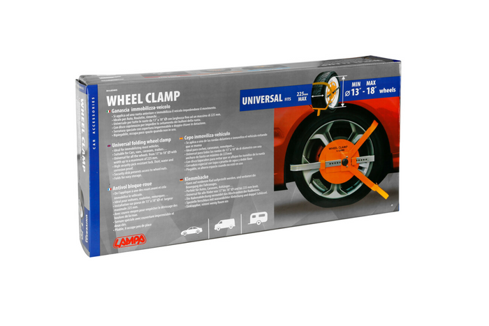 Univerzální zámek kola LAMPA WHEEL CLAMP pro kola o rozměru 13–18"