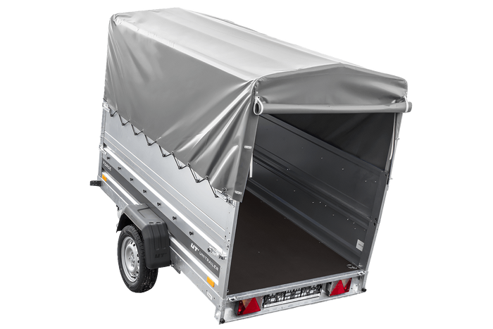 Jednonápravový přívěs na pružinách 230x125 UNITRAILER FORCE 230/R KIPP s bočnicemi BIS, rámem H-800 a šedým krytem