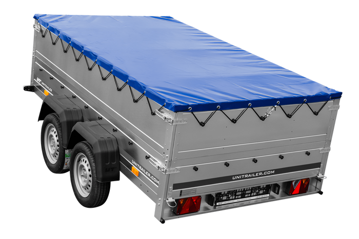 Dvounápravový přívěs 264x150 UNITRAILER GARDEN 265/2 KIPP s bočnicemi BIS, rámem H-0 a modrým krytem