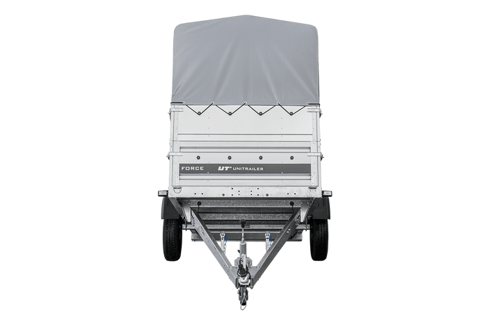 Přívěs za auto 230x125 UNITRAILER FORCE 230 KIPP s bočnicemi BIS, rámem H-800 a šedým krytem