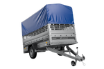 Přívěs pro auto 264x125 UNITRAILER FORCE 264 KIPP s pletivovými bočnicemi, rámem H-800 a modrým krytem