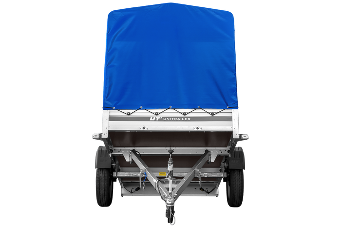 Přívěs za auto s hliníkovými bočnicemi 230x125 Unitrailer Garden 230 KIPP ALU s rámem H1100 a modrým krytem