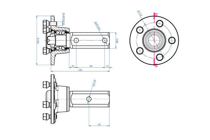 Náboj s čepem a ložiskem pro nebrzděnou nápravu STEELPRESS 5x112 1300kg sada matice a krytu