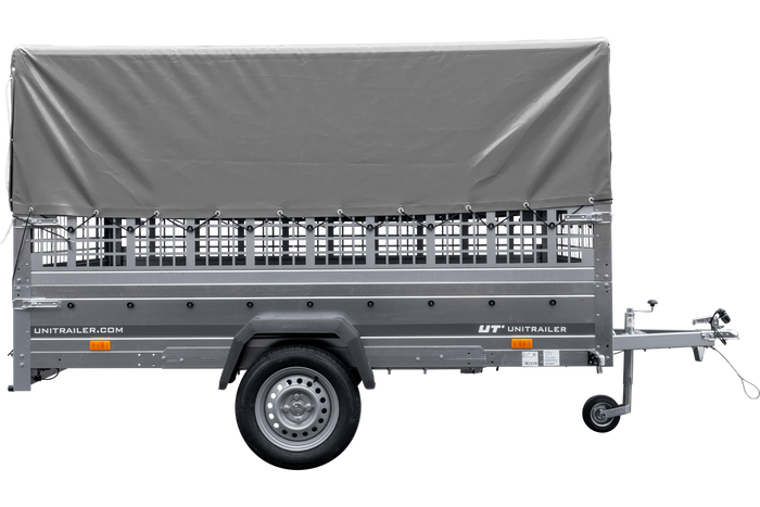 Přívěs za auto 264x150 UNITRAILER GARDEN 265 KIPP s pletivovými bočnicemi, rámem H-800 a šedým krytem