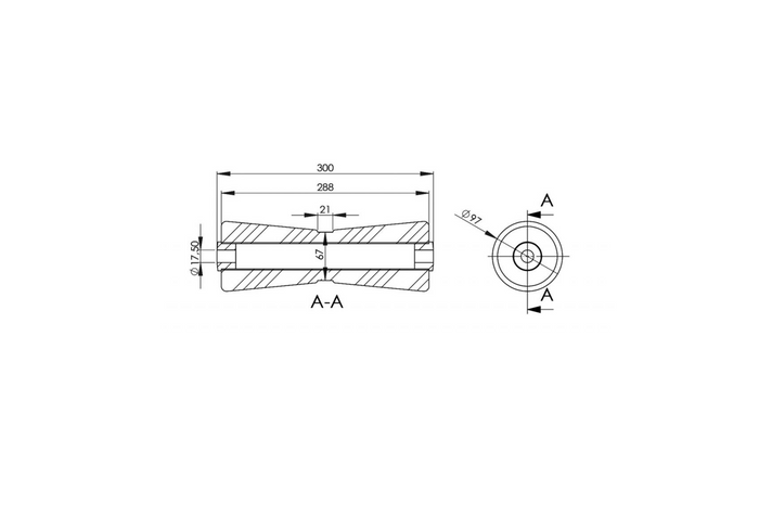 Spodní válec, kýl, trup, příď, KNOTT 300 mm pro lodní přívěs