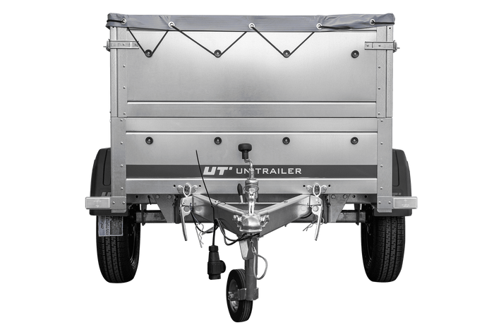 Přívěs za auto 150x106 UNITRAILER GARDEN 150 KIPP s bočnicemi BIS, rámem H-0 a šedou plachtou