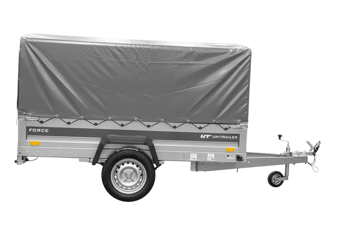 Přívěs za auto na pružinách 230x125 UNITRAILER FORCE 230/R KIPP s rámem H-800 a šedým krytem