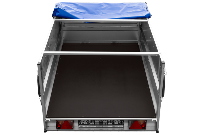 Přívěs za auto 200x125 UNITRAILER GARDEN 201 KIPP s bočnicemi BIS a modrou plachtou