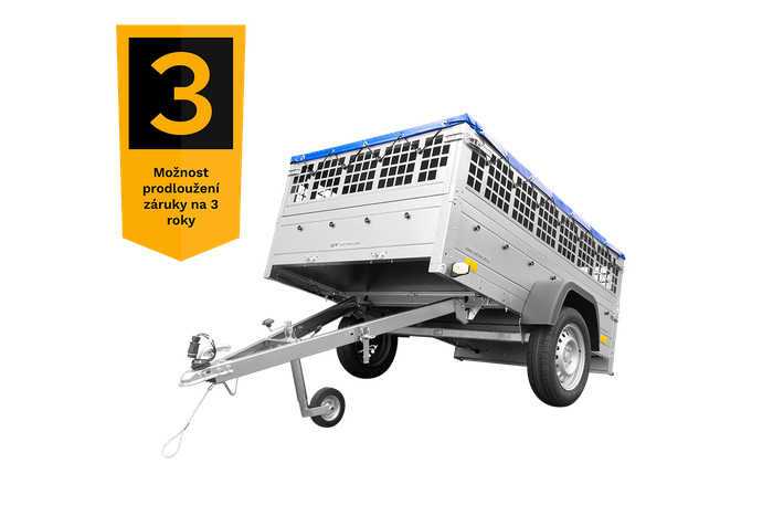 Jednonápravový přívěs 200x125 UNITRAILER GARDEN 201 KIPP s pletivovými bočnicemi, rámem H-0 a modrou plachtou