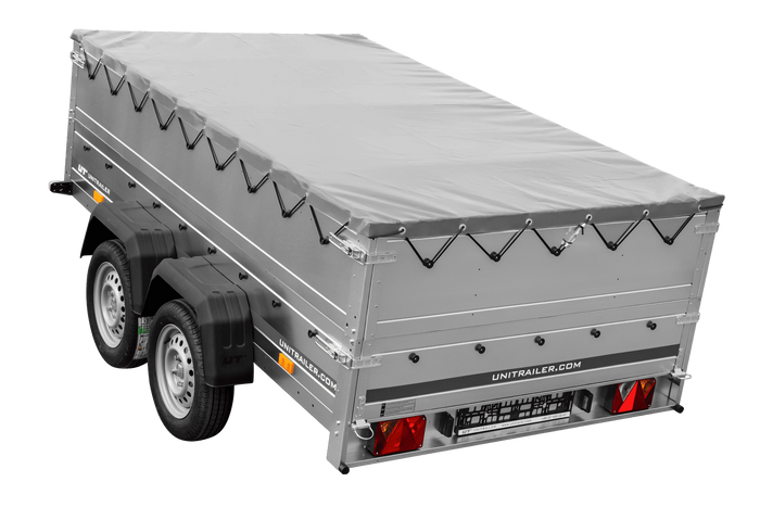 Dvounápravový přívěs 264x150 UNITRAILER GARDEN 265/2 KIPP s bočnicemi BIS, rámem H-0 a šedou plachtou