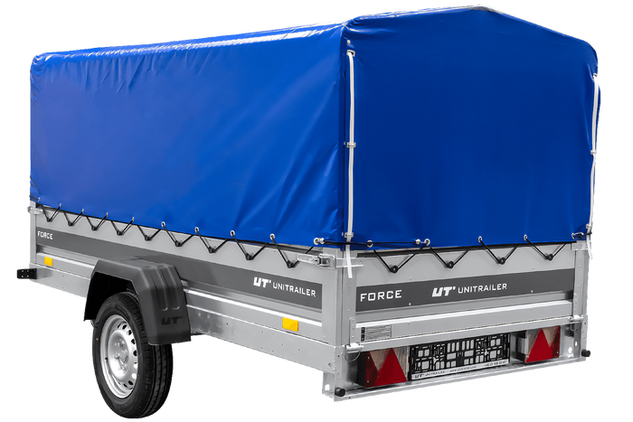 Přívěs pro auto 264x125 UNITRAILER FORCE 264 KIPP s rámem H-800 a modrým krytem