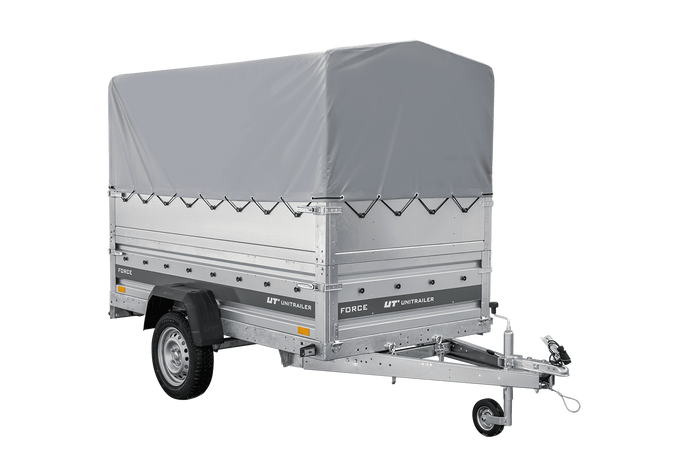 Přívěs za auto 230x125 UNITRAILER FORCE 230 KIPP s bočnicemi BIS, rámem H-800 a šedým krytem