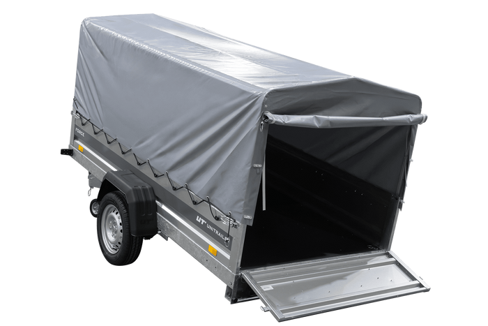 Jednonápravový přívěs na pružinách 264x125 UNITRAILER FORCE 264/R KIPP s rámem H-800 a šedým krytem