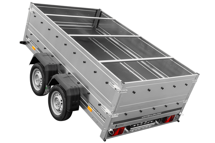 Dvounápravový přívěs 264x150 UNITRAILER GARDEN 265/2 KIPP s bočnicemi BIS, rámem H-0 a šedou plachtou