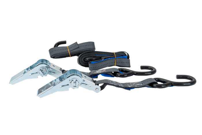 Sada dvou přepravních pásů HILLS 3m/25mm/1t s napínačem a dvou postrojů o délce 0,45m pro zajištění motocyklu