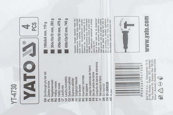 Páčidla YATO YT-4730 s rukojetí, sada 4 kusů.