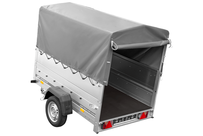 Přívěs za auto 200x125 UNITRAILER GARDEN 201 KIPP s bočnicemi BIS, rámem H-800 a šedým krytem
